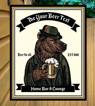 Grizzly Beer Personalised Home Pub Sign Man Cave Sign, 7 of 8