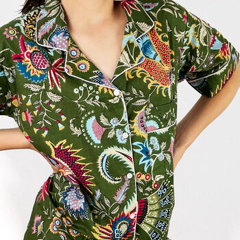 Green Floral 100% Cotton Ladies Pyjama Short Set, 3 of 5