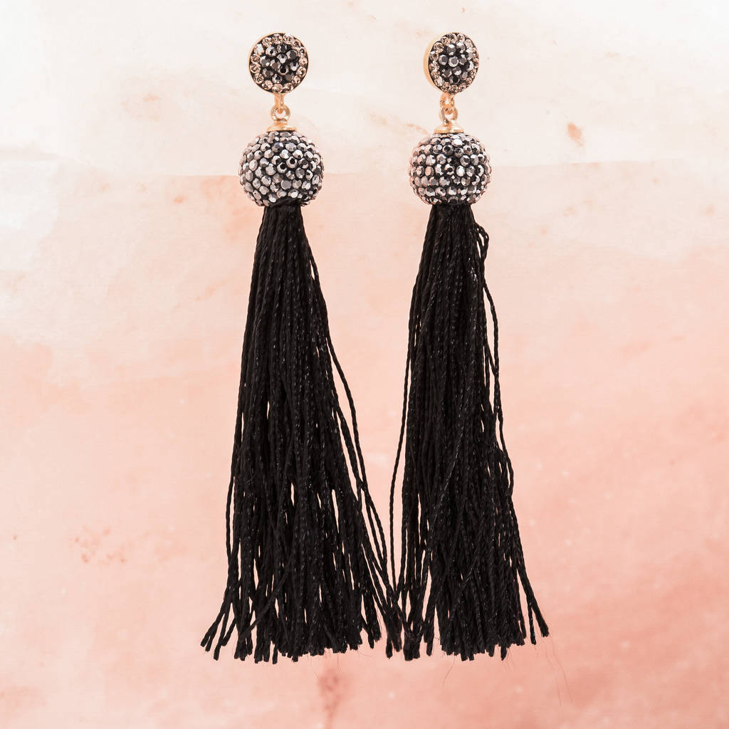Black Tassel And Crystal Chandelier Earrings By Loel Co Black Tassel And Crystal Chandelier Earrings