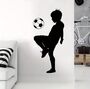 Black And White Silhouette Boy Kicking Football, thumbnail 1 of 4