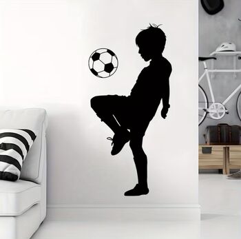 Boy Kicking Football Monotone Silhouette Wall Vinyl Sticker, 2 of 4