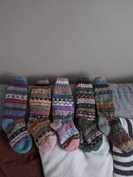 Fair Isle Folk Sofa Socks 100% Wool, 4 of 8