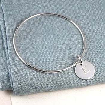 Solid Sterling Silver Initial Charm Bangle, 2 of 5