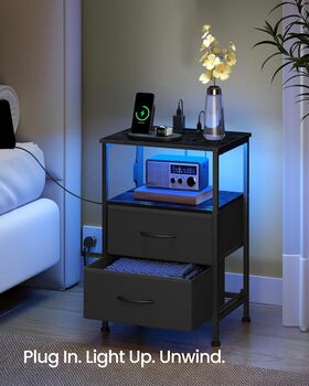 Bedside Table LED Charging Station Side End Table, 3 of 7