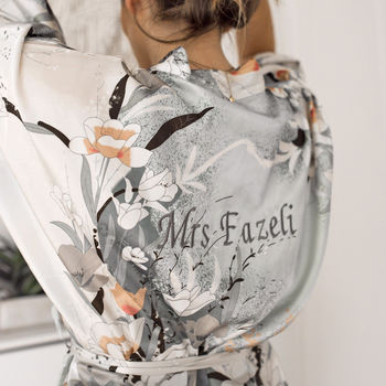 Personalised Bridal Floral Print Kimono Dressing Gown, 6 of 7
