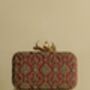 Delhi Flower Clasp Dark Red Silk Clutch | Bridal Evening Bag, thumbnail 1 of 6