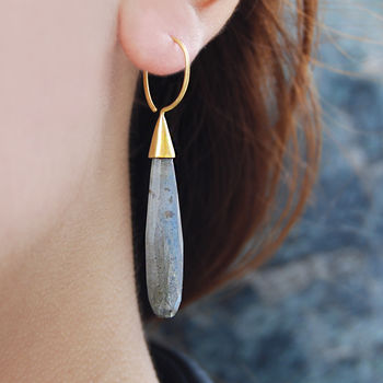 Labradorite Statement Gold Plated Silver Drop Earrings, 2 of 6