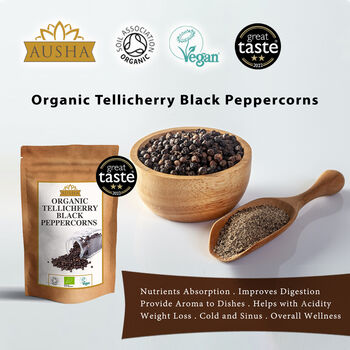 Ausha Organic Tellicherry Black Peppercorns 100g Whole, 10 of 12