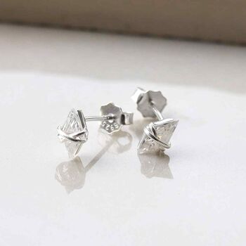 Sterling Silver Cubic Zirconia Wire Stud Earrings, 3 of 6