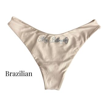 Custom Mrs Design Personalised Embroidered Bikini Bottoms For Honeymoon/Hen Do, 8 of 8
