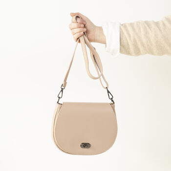 Elegant Smoke Rose Soft Leather Personalised Saddle Bag Style Handbag, 2 of 12