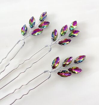 ‘Aria’ Rainbow Crystal Hair Pins, 3 of 3