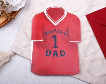 Football Number One Dad Father's Day Card With Blue Or Red T Shirt Design, 5 of 8