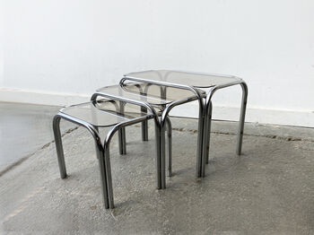 Mid Century Chrome And Smoked Glass Nesting Tables, 4 of 12