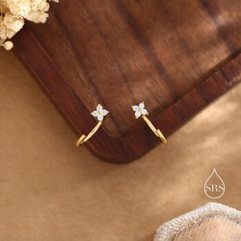 Cz Hydrangea Flower Huggie Hoop Earrings In Sterling Silver, 8 of 12