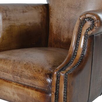 Distressed Aged Leather Armchair, 2 of 2