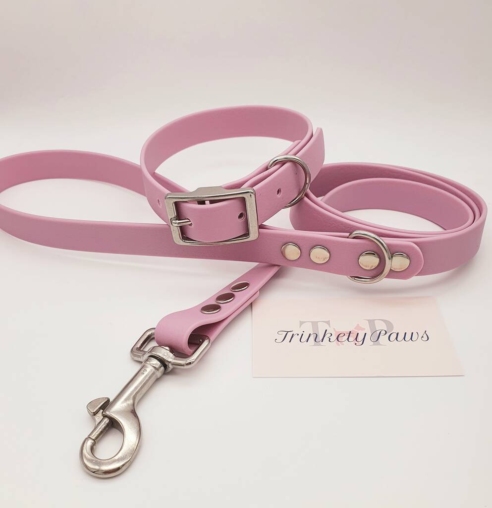 Wipe Clean Vegan Leather dog collar All Sizes available Waterproof Biothane  Dog Collar Dusty Pink swim dog collar