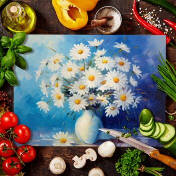 Sunlit Daisies In Blue Textured Glass Chopping Board, 7 of 8