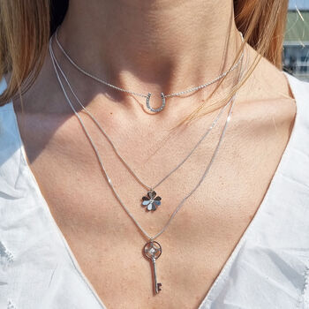 Diamond Four Leaf Clover Necklace – Silver/Gold Vermeil, 4 of 8