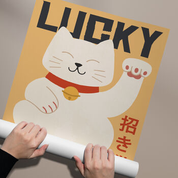 Lucky Cat Art Print | Maneki Neko Japanese Wall Decor, 8 of 8