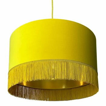 Yellow Velvet Lampshades With Gold Lining And Fringing, 4 of 11