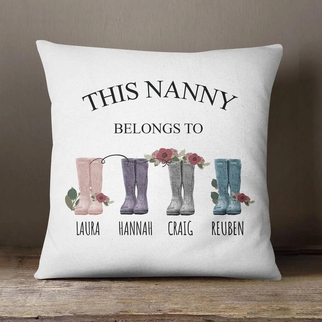 Personalised Nanny Cushion Welly Boots