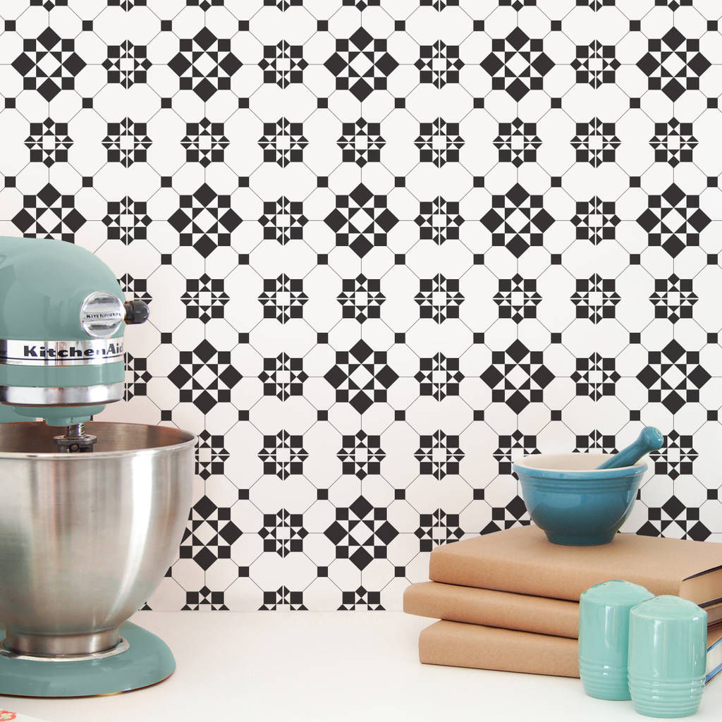 Victorian Black And White Tile Stickers Set Pack Of 24 By SirFace