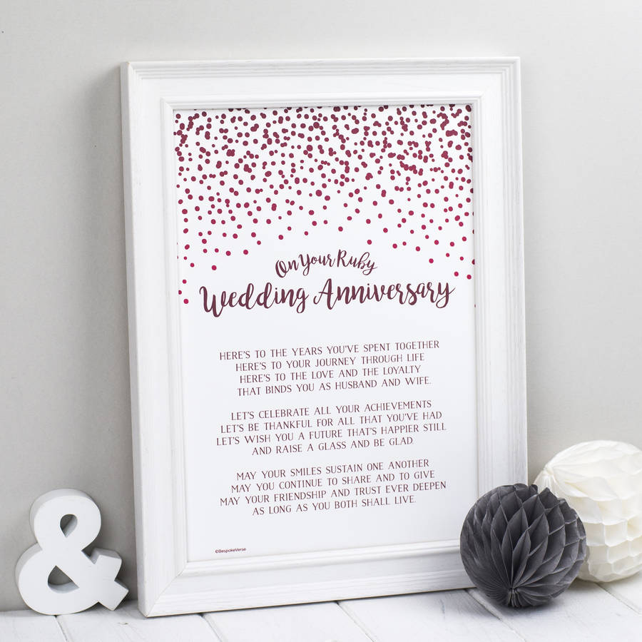 Ruby Wedding Anniversary Poem Print By Bespoke Verse