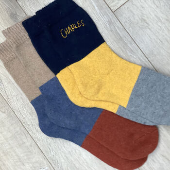 Men's Embroidered Colour Block Bed Socks, 5 of 5