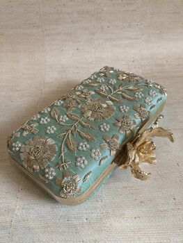 Mint Green Handcrafted Flower Clasp Clutch Bag, 2 of 9