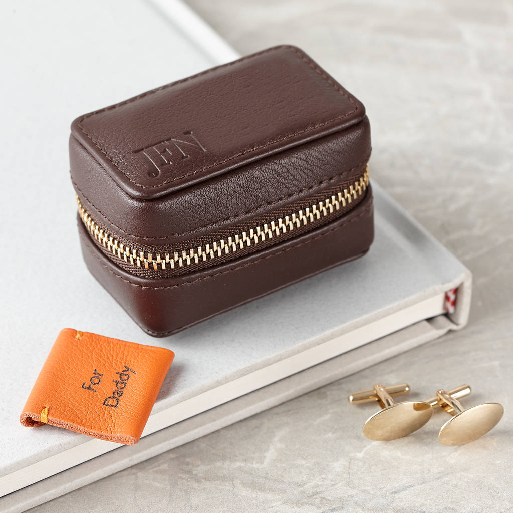 small leather travel cufflink box
