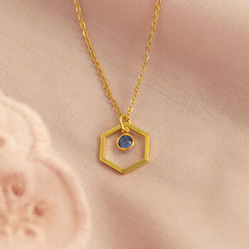 Gold Plated Hexagon Birthstone Charm Necklace, 7 of 11