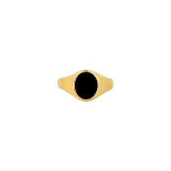 Gold Plated Onyx Gemstone Steel Oval Signet Ring, 3 of 12