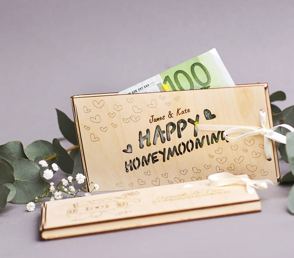 Personalised Honeymoon Wooden Money Gift Envelopes By