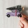 Purple Morris Minor With Christmas Tree, thumbnail 1 of 2