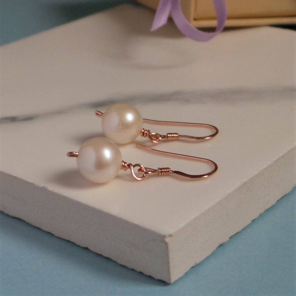 Rose Gold Pearl Earrings By Shropshire Jewellery Designs