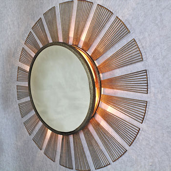 Harmonia Antique Copper Sunburst Rays Light Wall Mirror, 2 of 4