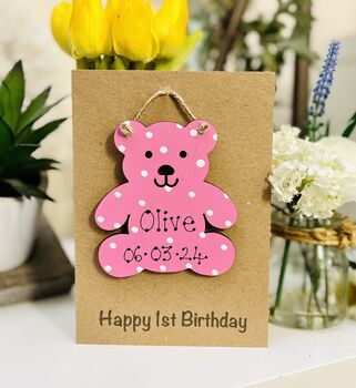 Personalised 1st Birthday Teddy Wooden Keepsake Card, 3 of 7