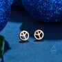 Tiny Peace Symbol Stud Earrings In Sterling Silver, thumbnail 2 of 11