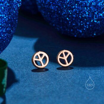 Tiny Peace Symbol Stud Earrings In Sterling Silver, 2 of 11