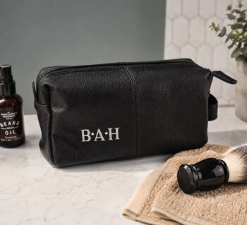 Personalised Leather Effect Men's Wash Bag, 5 of 5
