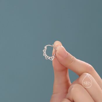 Sterling Silver Lotus Flower Hoop Earrings, 5 of 12