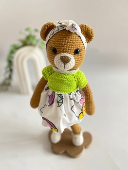 Cute Handmade Teddy Bear With Colourful Dress, 3 of 8