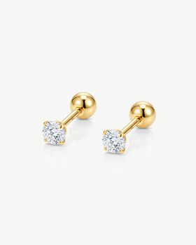 Women's 3mm Solitaire Round Stone Earrings – Screw Back In 18k Gold, 2 of 4