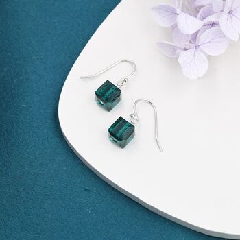 Emerald Green Crystal Cube Drop Hook Earrings, 9 of 12