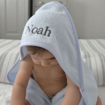 Personalised Hooded Baby Towel Blue, 3 of 6