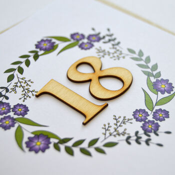 Floral 18th Birthday Wooden Illustrated Card, 2 of 2