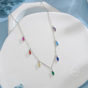 Sterling Silver Multiple Colour Cz Marquise Pendant Necklace, 3 of 12