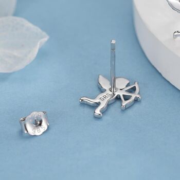 Sterling Silver Cupid And Bow And Arrow Stud Earrings, 2 of 12