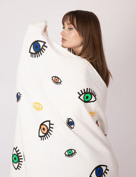 White With Mini Evil Eye Organic Cotton Peshtemal Towel, 6 of 6